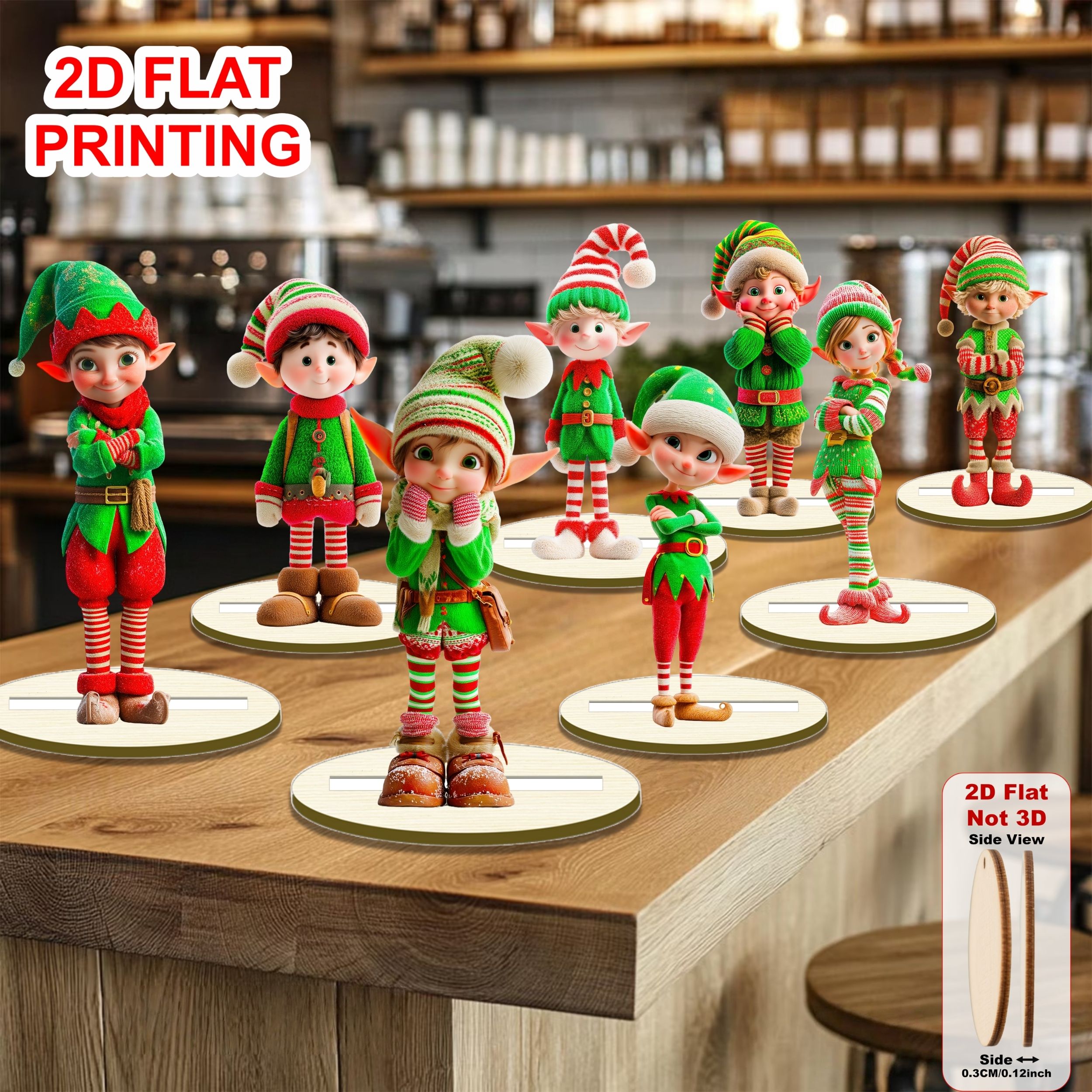 TEMU 2d Flat, 8pcs 4.72inch Collectible Figurines, Xmas Elf Wooden Handcrafted Ornament For Home, Mantel Decor - Christmas Desk Decoration & Party