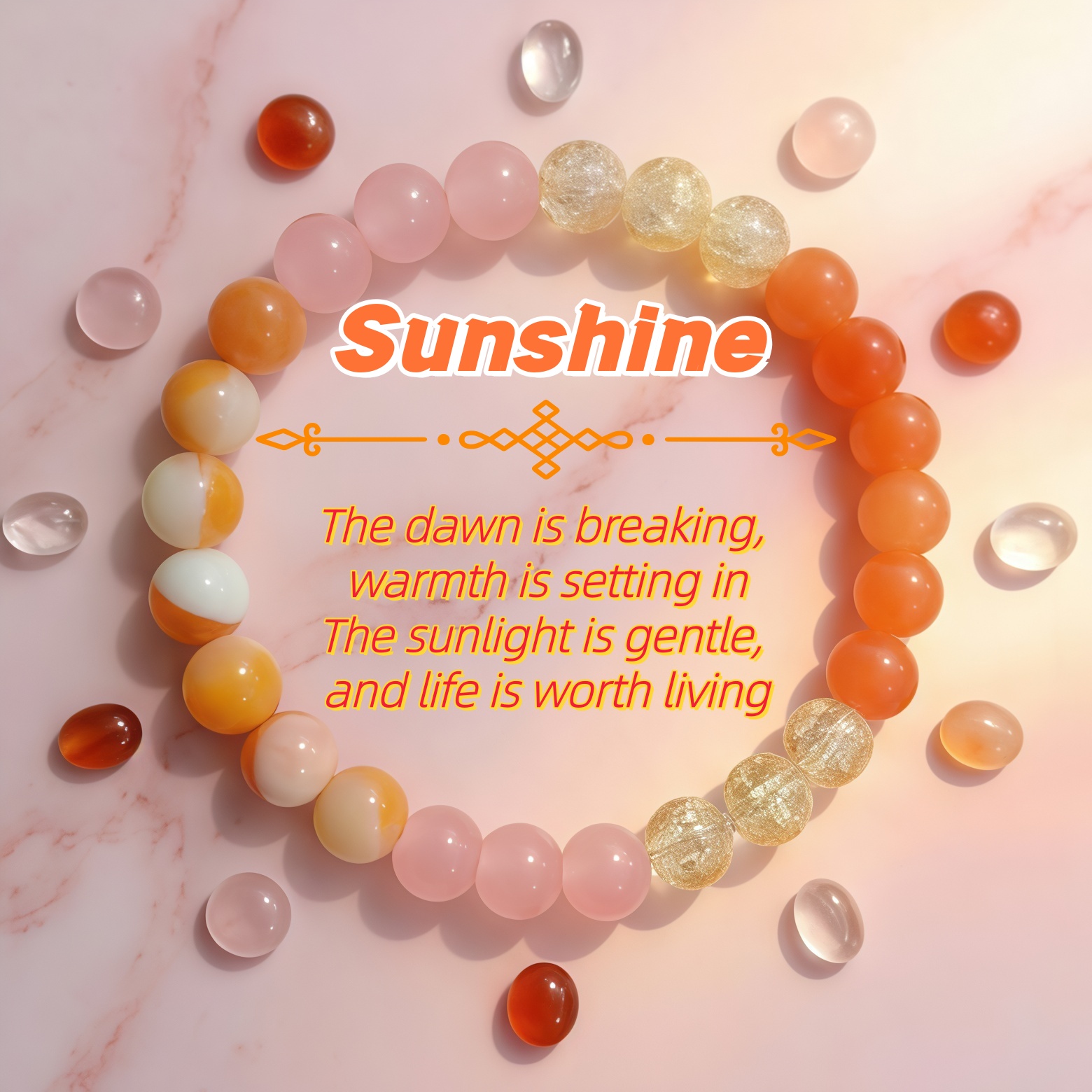 Image of Sunshine Gradient Sunstone, Pink-orange Contrast Beads And Gradient Beads Hand-made, Gentle Warm Tones Light Luxury Niche , Daily , Date Outfit, Best Multi-scene