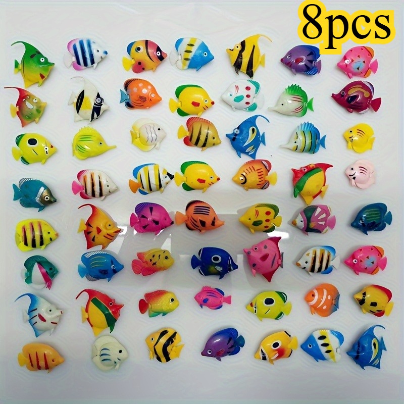 TEMU Set di 8 decorazioni galleggianti a forma di pesce, ornamento realistico a forma di pesce in plastica, per acquari e bagni, stile casuale