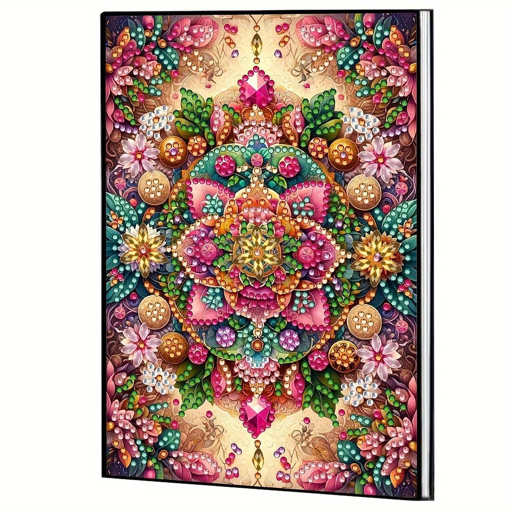 TEMU Un Artículo, un Cuaderno con Diamantes de con Forma Especial, con un Floral en de Cuero Sintético, un Set de Pintura de Diamantes para Cuaderno