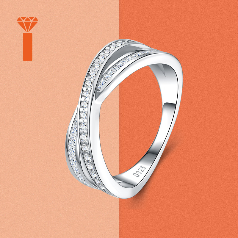 S925 Silver Cross Moissanite Ring, Stackable Fashion Piece