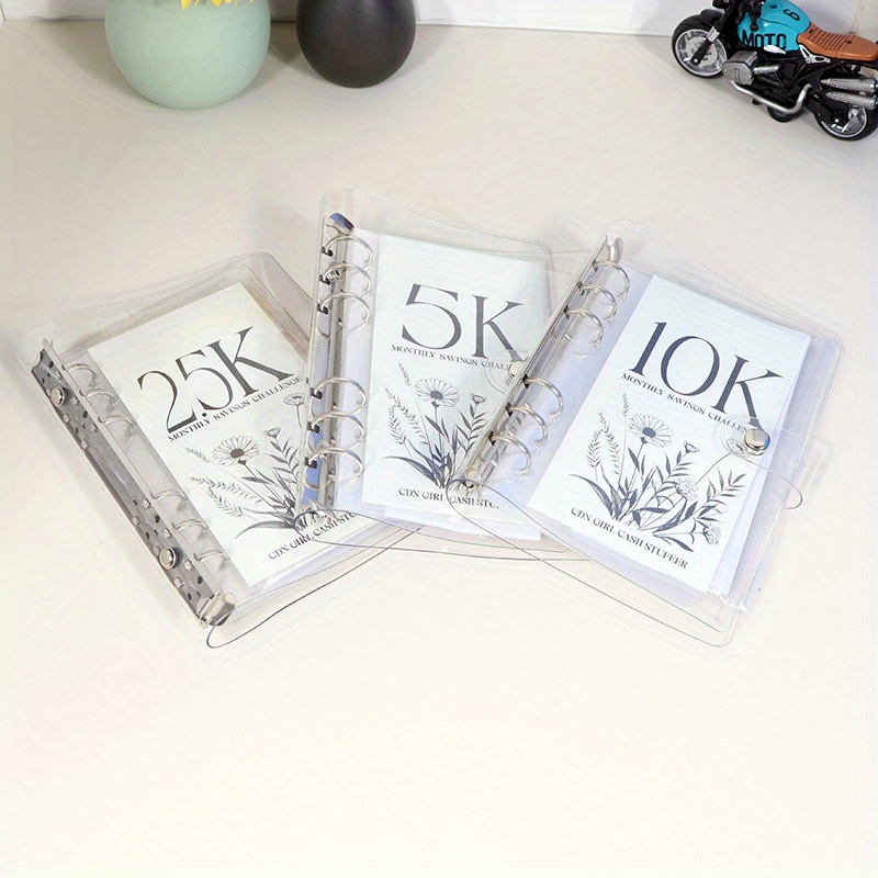 Image of A Set Of 3pcs 12-month Savings Notebooks For $5,000, $10,000, And $25,000, With A Pvc 6-hole Binder For Cost- Goal Planning Challenges