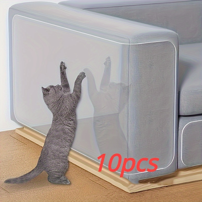 

10-pack Transparent Cat Tape - Waterproof Pvc Furniture Protector, Double-sided Sofa & Recliner , Indoor Pet Deterrent Stickers