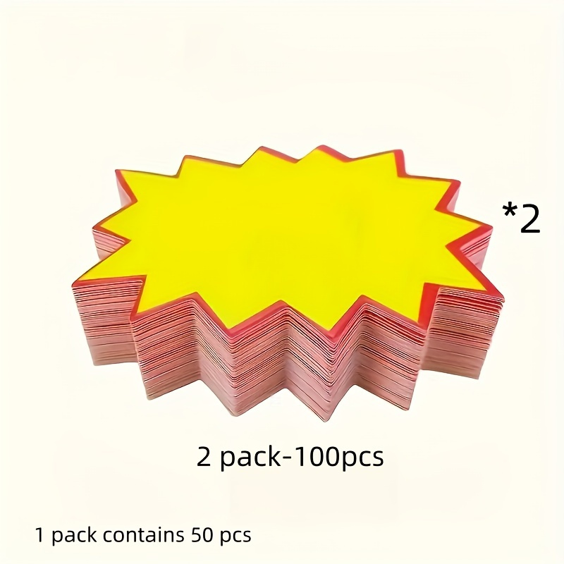 TEMU Étiquettes Starburst vierges 2,75 x 1,97 pouces - 100/300 pièces, étiquettes de prix explosées vierges pour vente au détail, épicerie et