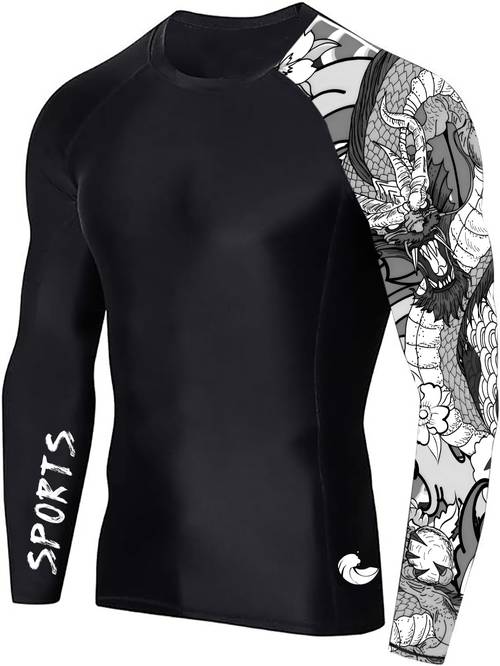 solid color long sleeve snorkel top high stretch nylon and spandex athletic shirt with dragon print
