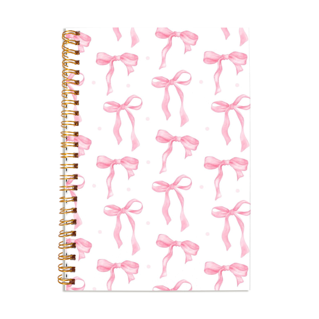 TEMU 1 cahier à spirale rose avec nœud coquette, un journal préppy à rayures avec nœud adapté aux fournitures scolaires et de bureau, présentant une
