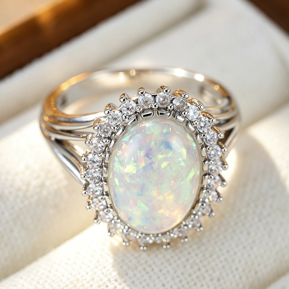 Women's Oval-Look Statement Ring, Halo-Set Cubic Zirconia