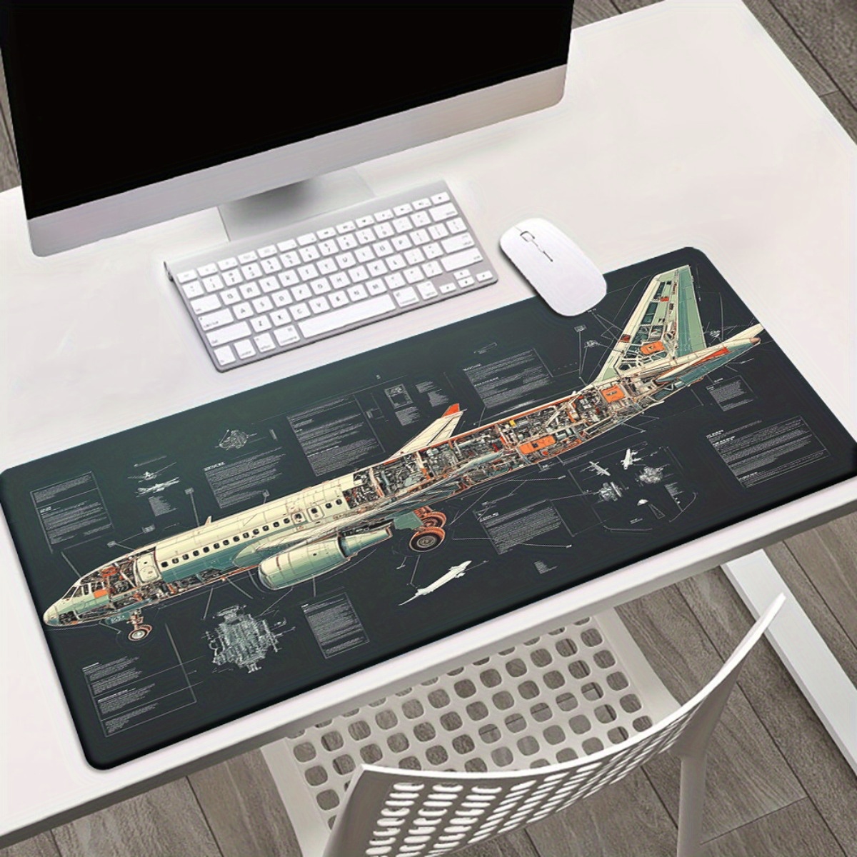 TEMU 1pc Of An Intricately Designed Airplane Mouse Pad Suitable For Desks, Gaming, And Office Decoration, Featuring A Non-slip Rubber Base, Xxl Size