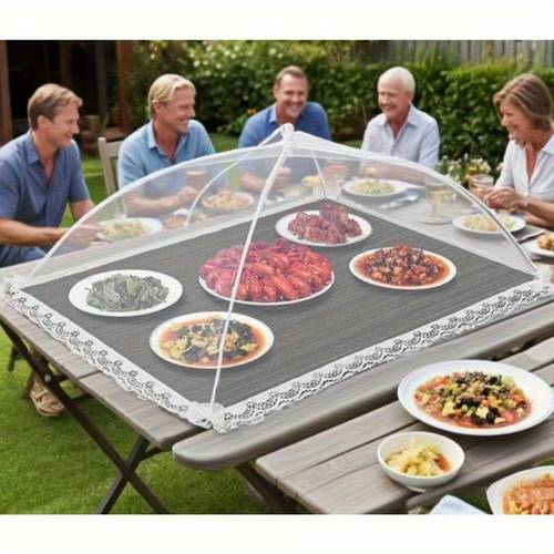 collapsible white net food cover tent strong insect and fly protection portable outdoor food shade easy design suitable for picnics bbqs parties outdoor dining compatible with standard and grills