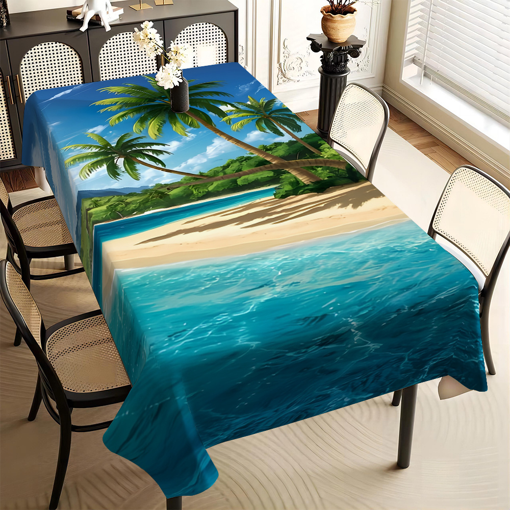 

Summer Beach Element Rectangular Tablecloth, Light Luxury Tablecloth, Suitable For Outdoor Parties, Tablecloth For Hotels, Kitchens, Restaurants, And Event Celebrations.