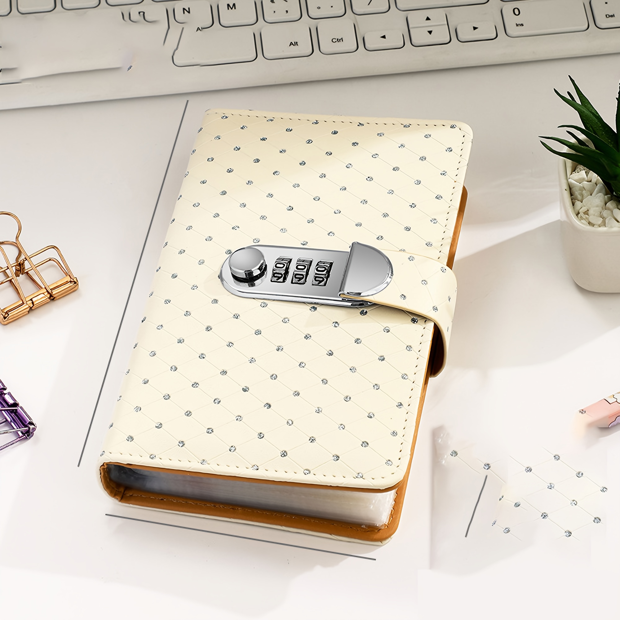 TEMU Sparkling Diamond Password Lock Savings Book, Large Capacity Cash Organizer With Combination Lock, Portable Money Saving Notebook For Budgeting