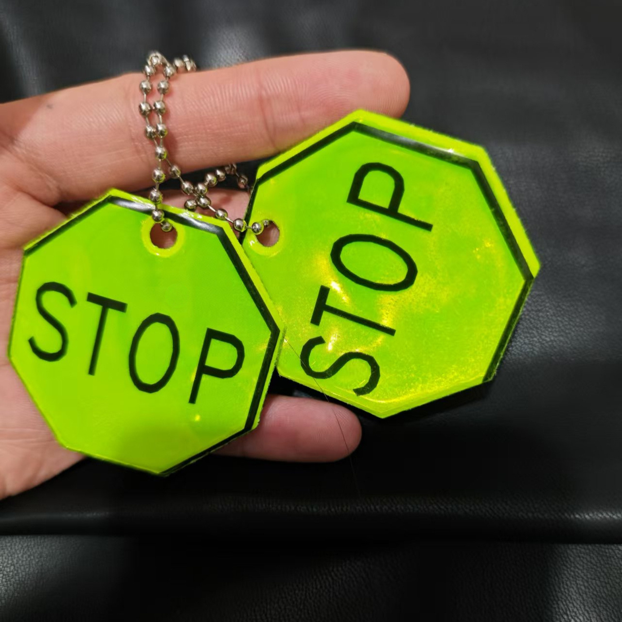 

3-pack Reflective Stop Sign Keychains - Sporty Pvc Keyrings For Outdoor, Night Backpack Charms