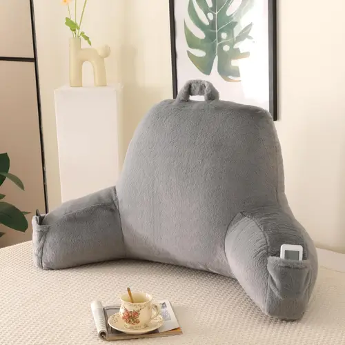 ergonomic rabbit fur reading pillow wedge backrest with 10 side wings built in pockets lightweight portable design for bed couch dorm mixed colors 100 polyester fill easy spot clean rabbit decor