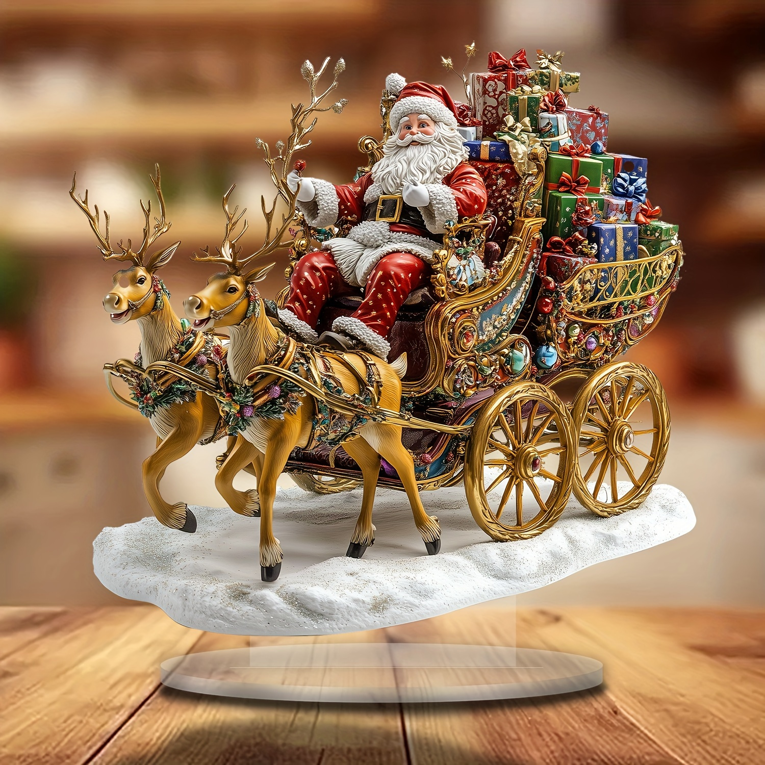 

2d Flat, Bohemian Santa Claus Acrylic Statue - 8x8 Inch Christmas Sled Tabletop Decor For Home, Cafe, Bedroom & More, Table Decoration, , Bohemia Style