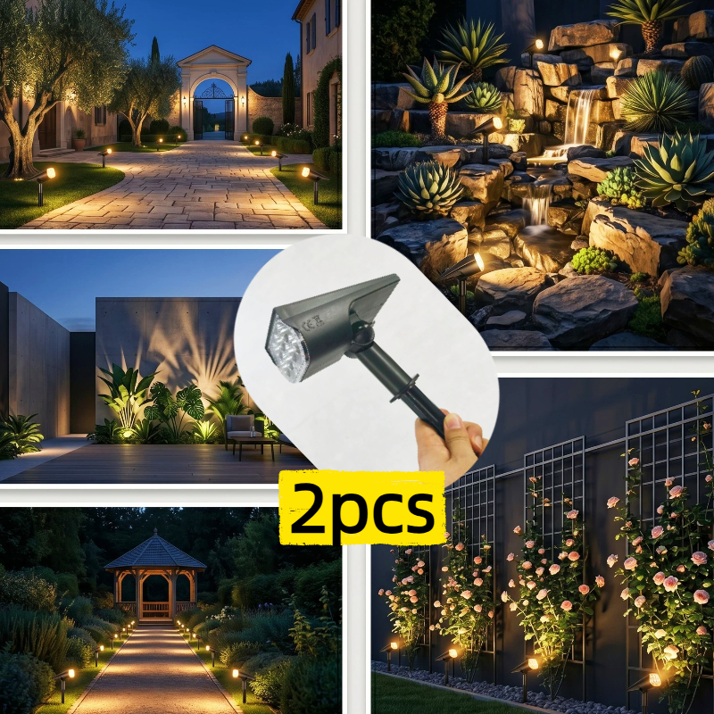 2pcs 7led Solar Spotlights, Lawn Lamps, Private Garden Landscape Lighting, Outdoor Patio Ground Spotlights, Perfect For Villa Driveway And Path Decor, Led Spot Lights, Elegant Garden Decor Lights.