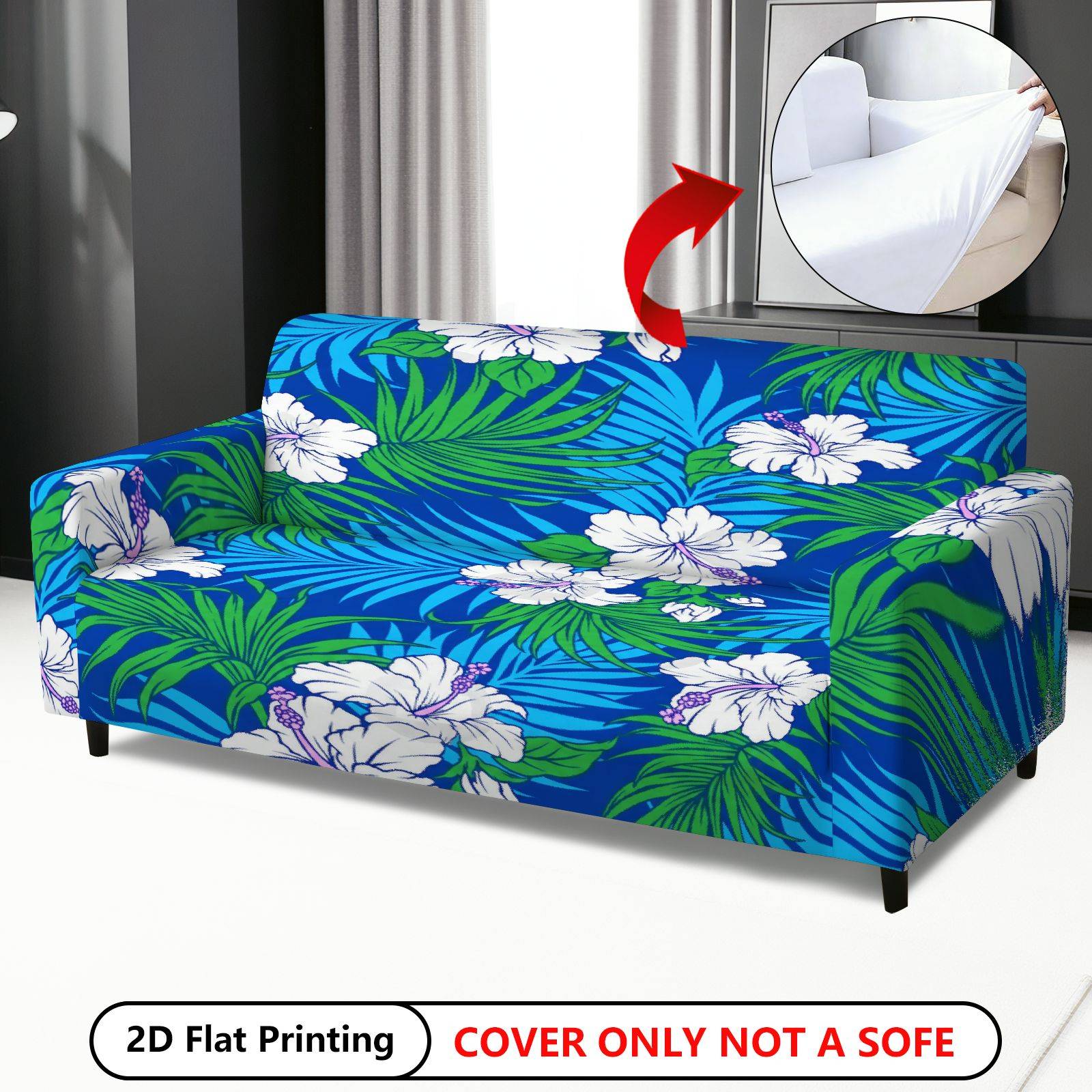 1pc   palm sofa cover soft breathable   suitable for   seater couches machine washable hibiscus palm print cover for modern living room decor palm for sofa no christmas decor