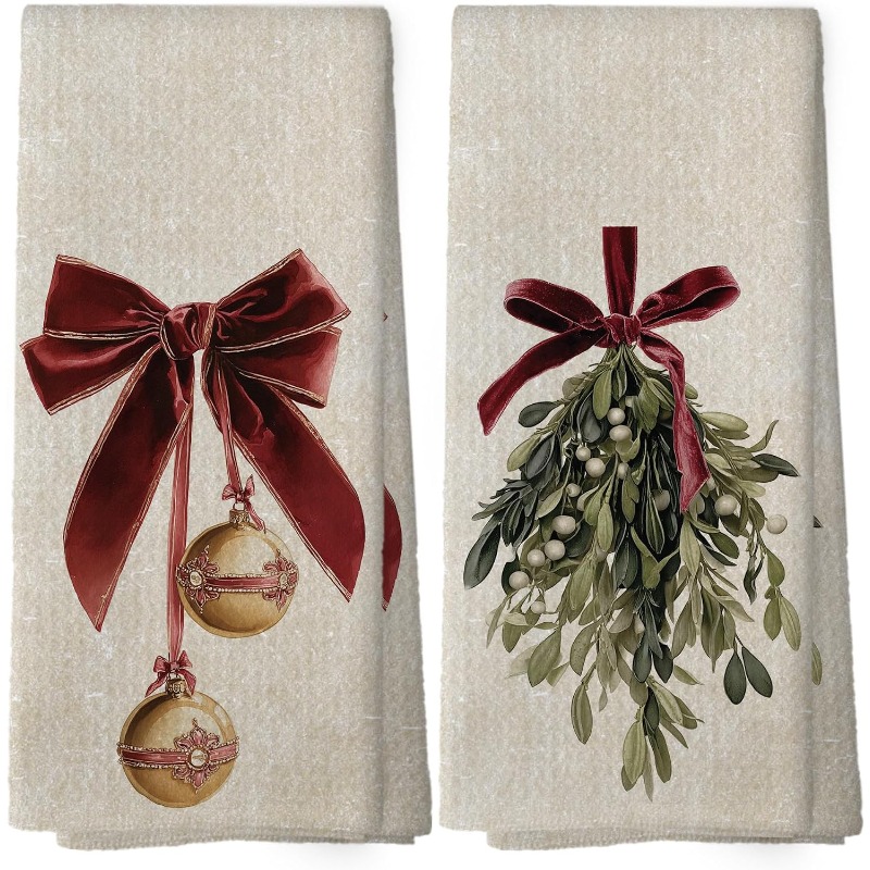 TEMU 2 asciugamani 18X26 pollici vintage natalizi da cucina, strofinacci per , decorazioni natalizie per il bagno, Coquette, natalizia, invernale per