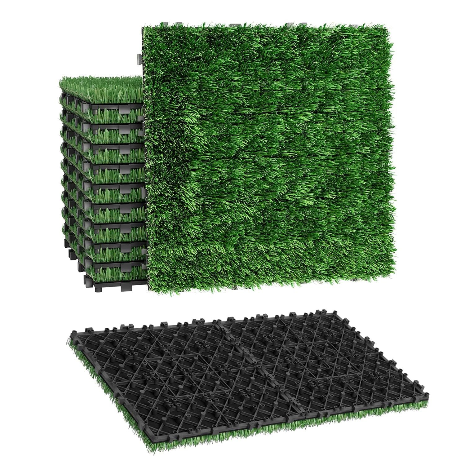 Image of Artificial Grass Patio Tiles 30x30cm - Pe Lawn Carpet With Click-to-install System, Cut-to-size Balcony And Garden Floor Covering