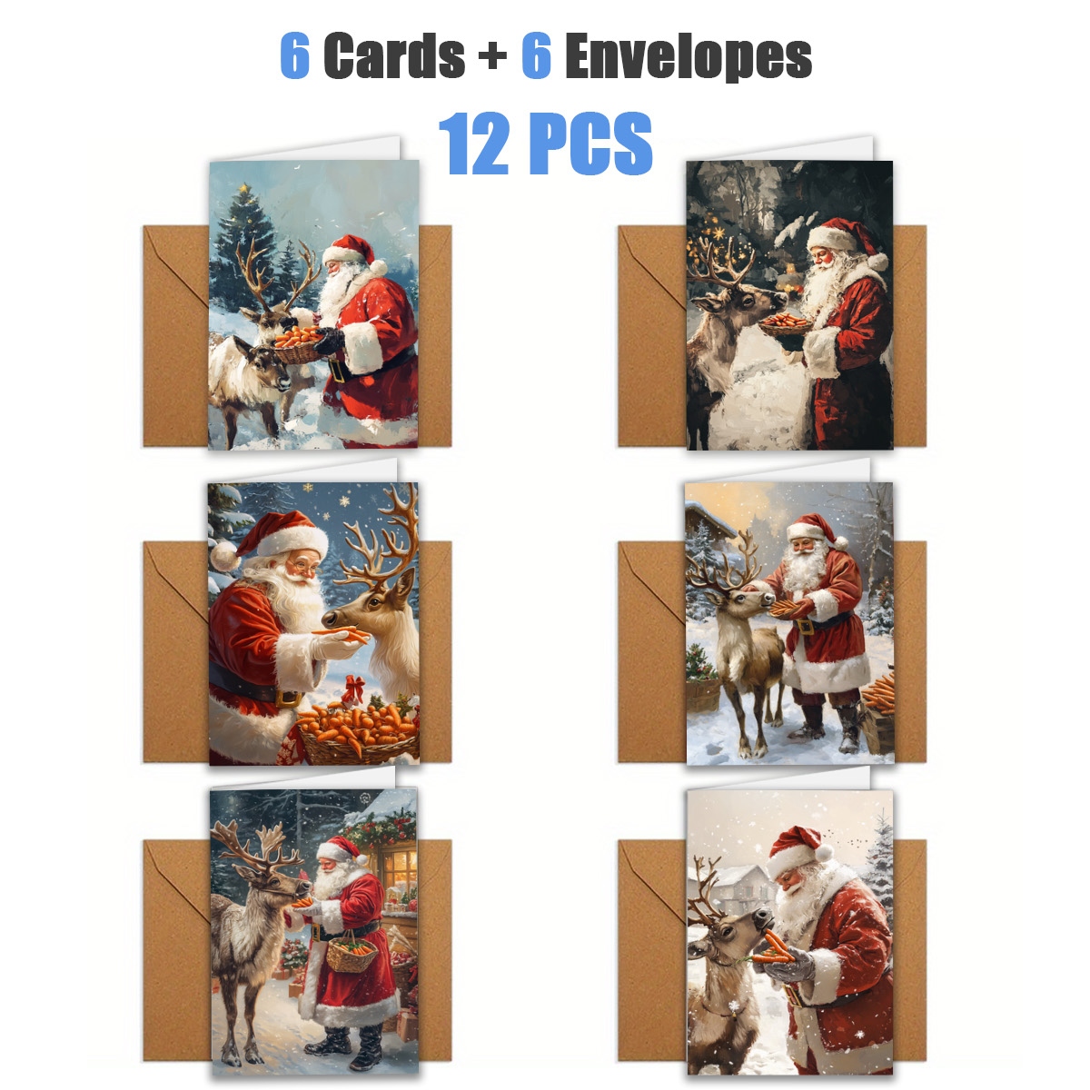 TEMU 1 Set/ 12pcs/ 24pcs Cartes de vœux interactives Noël Père Noël et | Inclut des enveloppes, des cartes de vœux | Parfait pour les anniversaires,