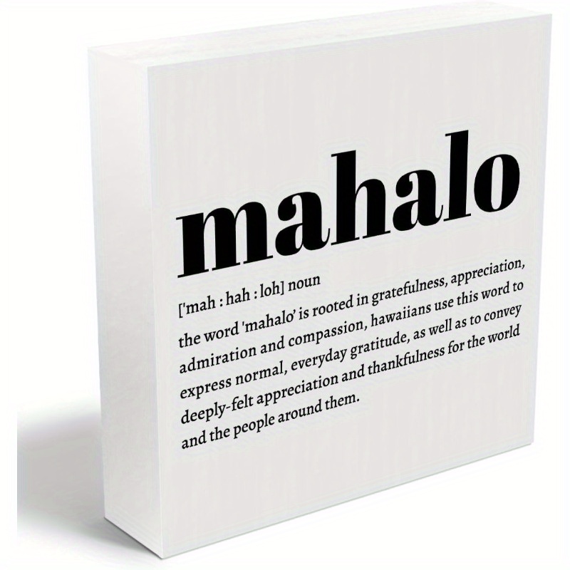 TEMU Definition Hawaiian Wooden - Rustic Home Office Desk Decor, 5x5 Inch Artificial Wood Plaque With Inspirational Hawaiian Gratitude Message,