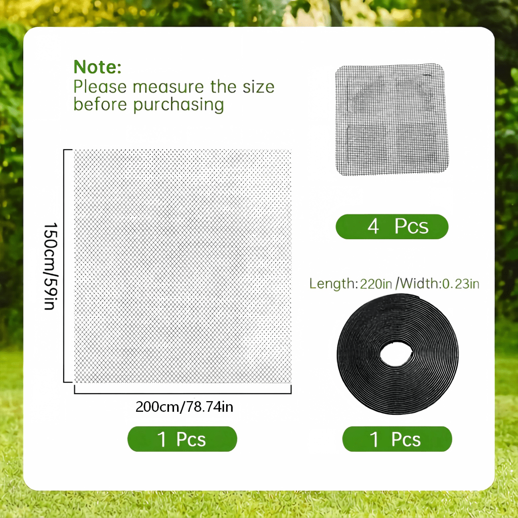 TEMU 6pcs (4pcs Repair Patches And 1pc Tape And 1pc Window Mesh) Enlarged Upgrade Self-adhesive Window Screen Net, Suitable For Doors/windows, Pvc