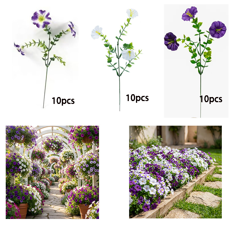 30 Bunches Purple & White Artificial - Anti-uv Fade-resistant Realistic Long-stem Fake Flowers For Outdoor Courtyard Spring Summer Decor, Home Office Hotel Wedding Party, Table Centerpiece