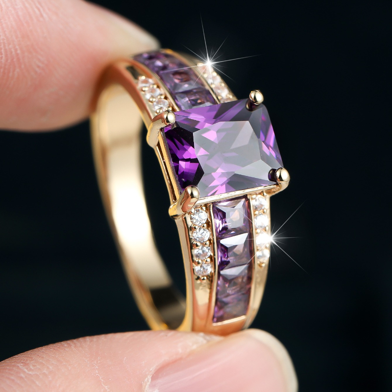 Elegant Rectangle Cut Purple Synthetic Zirconia Plated Ring