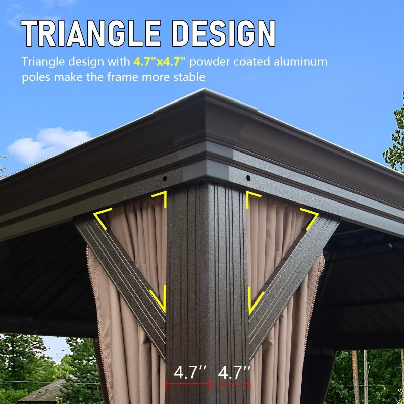 14x24FT Brown Metal Gazebo for Patio Garden Deck, Aluminum Frame with Galvanized Steel Double Roof, Built-in Gutter System, Includes Curtain and Netting, Durable Outdoor Pavilion Shelter.