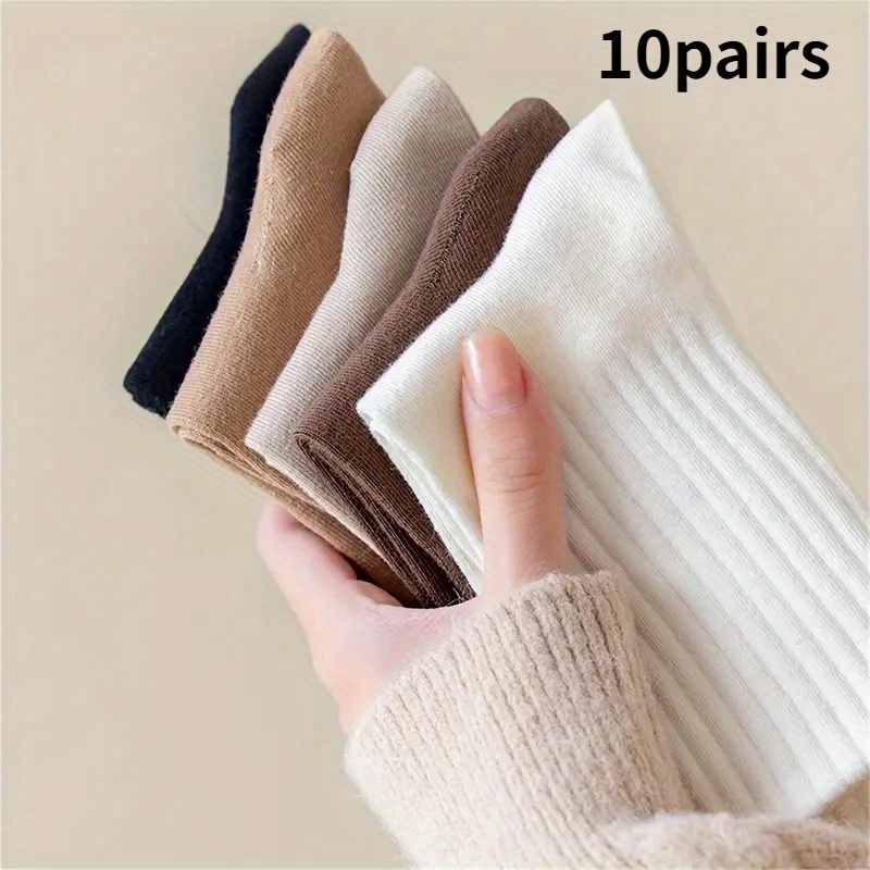 TEMU 10 Pairs Of Comfortable Sweat Absorbing And Breathable Mid Tube Socks - Suitable For , Solid Women's Sports Socks, Soft And Warm Socks,
