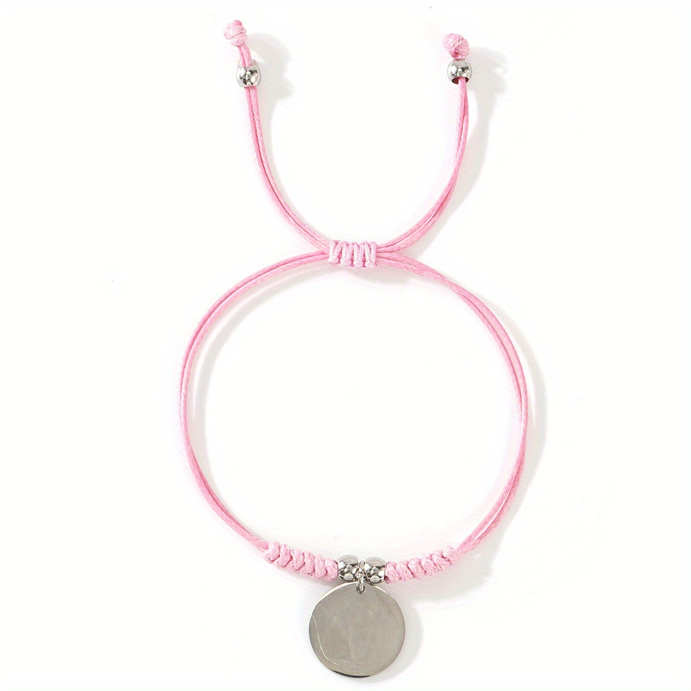 Women's Custom Name Charm Bracelet with Engraved PU Cord Discs
