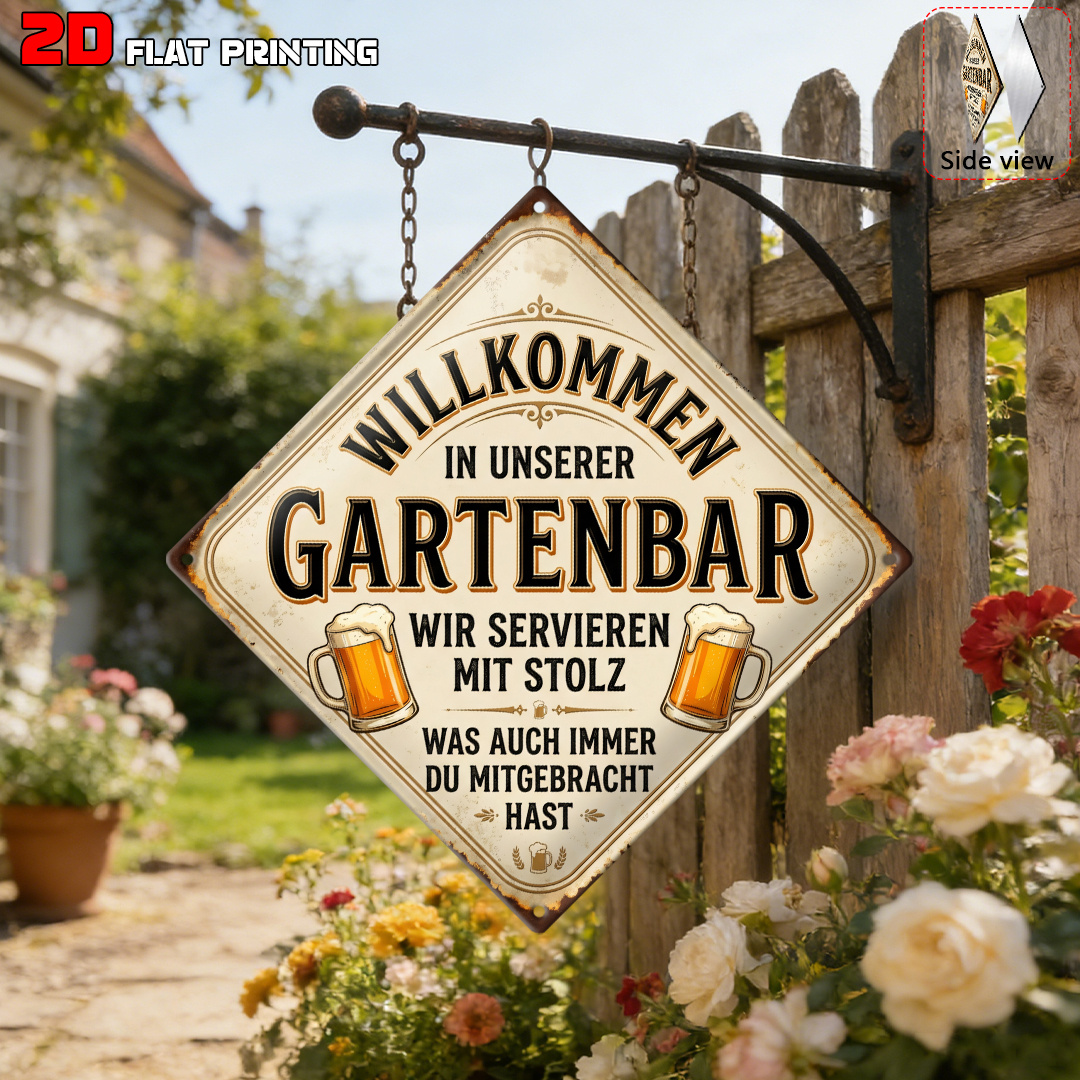 TEMU 2D Flach, [2D Flach] . Vintage Wandschild mit deutschem Slogan gerostetem Randrahmen - Acrylplatte im Used-Look geeignet für Gärten, Terrassen,