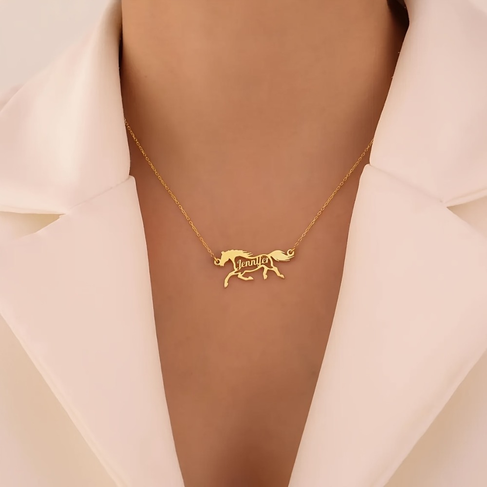 Personalized Galloping Horse Name Necklace, Stainless Steel