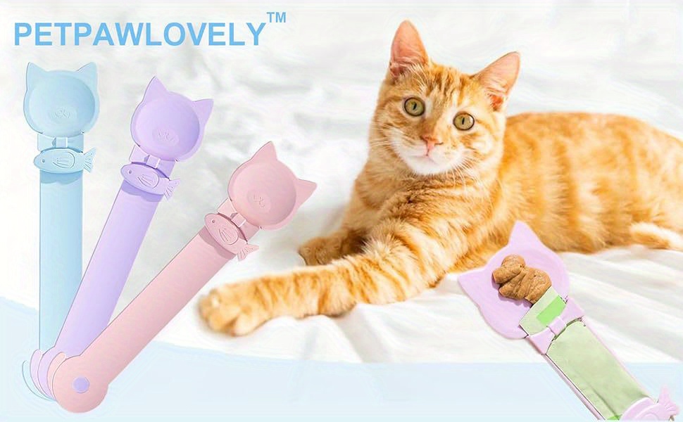 3pcs Cat Treat Dispenser Spoon with Squeeze - Slow Feed Treat Dispenser, PP Material Treat Squeeze for Wet Food & Licky Treats, Slow Feeder for Cats, Portable Treat Dispenser Spoon