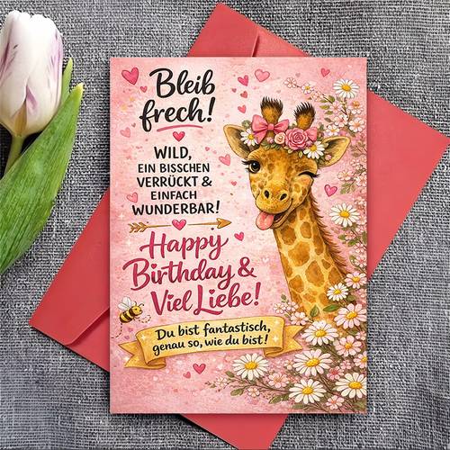 cute giraffe themed birthday card with matching envelope adorable design english greetings for birthdays christmas easter valentines day and more suitable for all ages