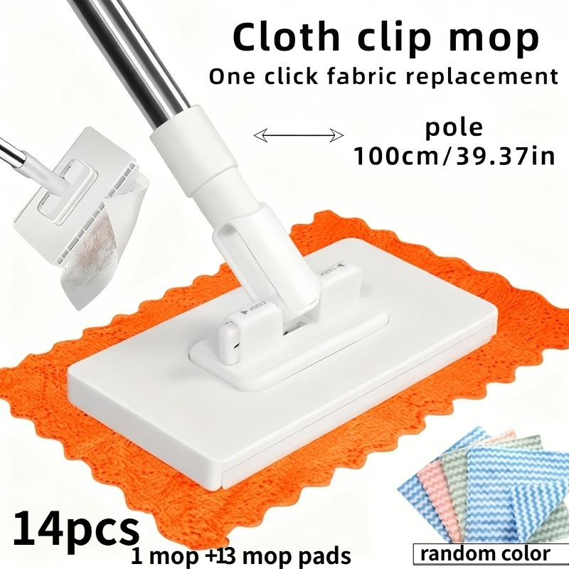 TEMU 14pcs Set, Includes 1 Automatic Mopping System And 13pcs Mop Pads (random Color), One-button Pad Replacement, Made Of Sturdy Abs Material,