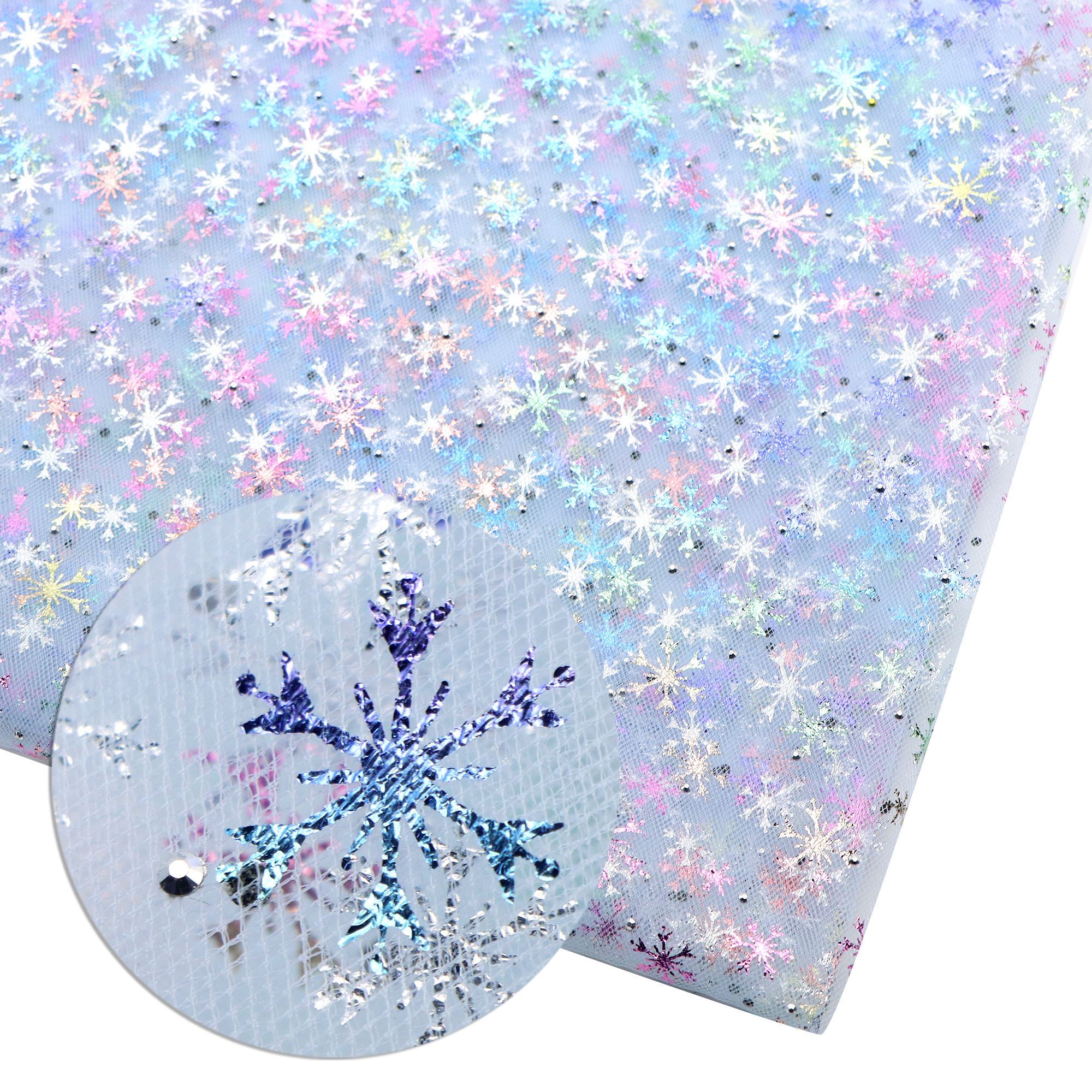 1pc 59x19.68inch (150x50cm) Snowflake Lace Fabric Precut – Colorful Golden Printed Tulle Mesh Gauze Polyester, Hand Wash Only – Ideal For Diy Crafts, Bows, Party Decor & Photography Backdrops