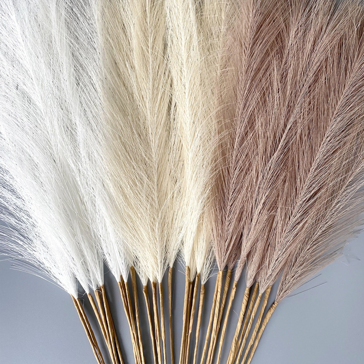 18pcs 54.86cm Herbe de Pampa Artificielle, Roseaux Moelleux pour Centre de Table Vase Décoration Intérieure, Décoration Salon Chambre à Coucher, Style Bohème (Crème Blanc Beige Marron)