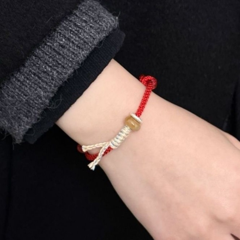 Adjustable Red Rope Bracelet with Peace Charm Knot Good Luck Wristband