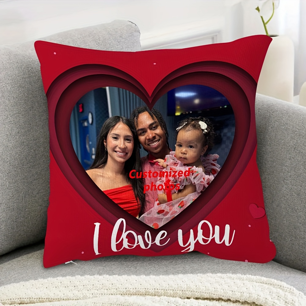 TEMU Housse de coussin 2D plate - Photo personnalisée de cœur, peluche courte ultra-douce, lavable en machine, avec fermeture éclair et motif