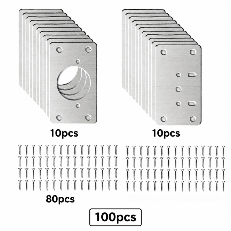 TEMU 100pcs Stainless Steel Hinge Repair Kit, Including 20pcs Repair Plates And 80pcs Screws - Durable Door And Cabinet Fixing Plates, Suitable For