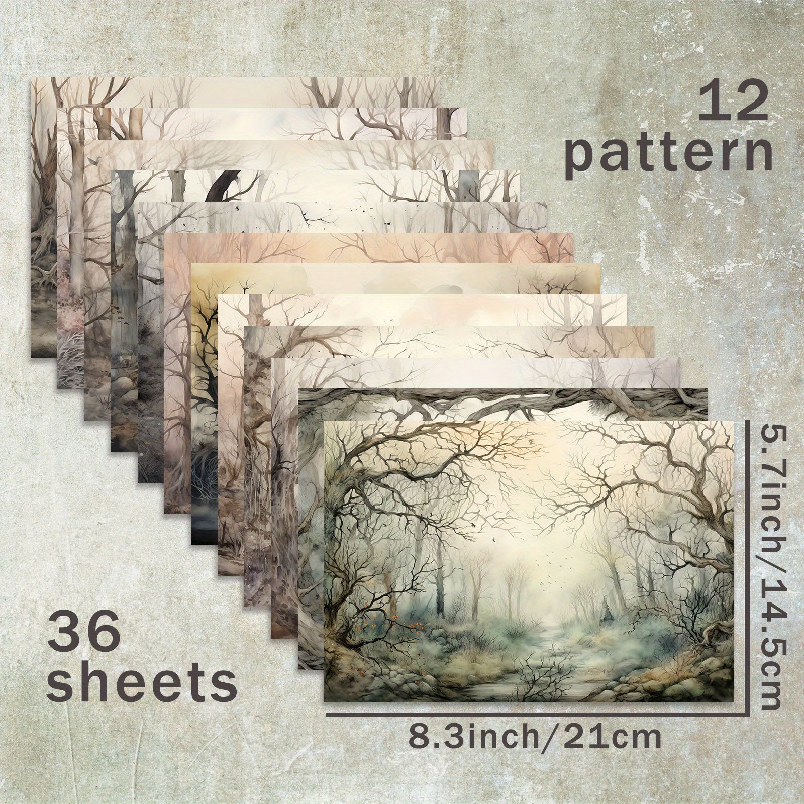 Image of 36 Sheets Of A5 (mysterious Misty Withered Forest Background) Scrapbooking Paper, Suitable For Bullet Journal Junk Journal Greeting Card Background And Crafts