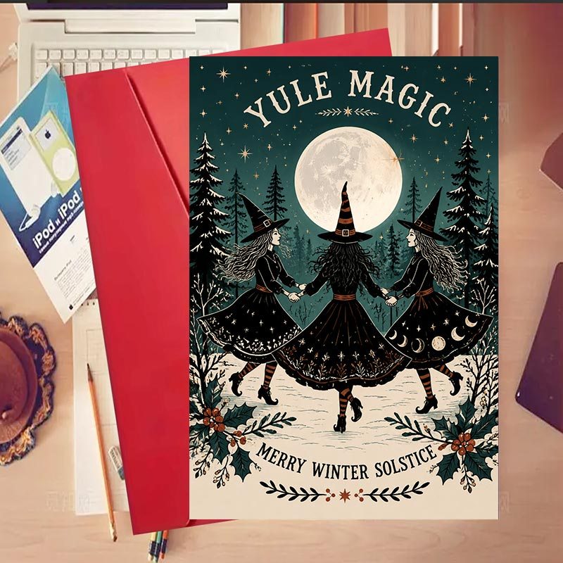 TEMU 1 lot de carte de vœux d'Halloween, carte de vœux Yule Magic du d'hiver pour adultes, idéale pour un cadeau