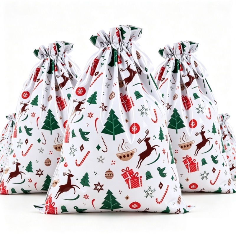 TEMU 3pcs Large Christmas Sacks Reusable Foil Drawstring Wrap Present Gifts Party Bags, Big Gift Bags Christmas Gift Ideas, Holiday Presents, Festive
