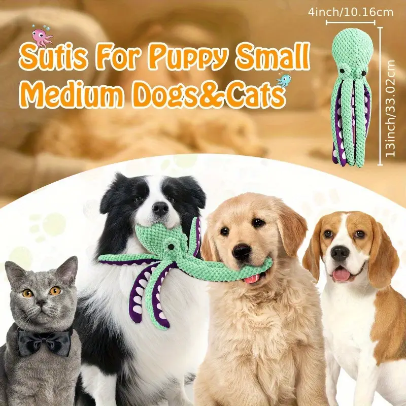 1pc squeaky plush dog toy - durable soft interactive boredom with purple & white cartoon design, non-battery operated for teething, breeds & sizes, cute dog accessories, design, soft plush material details 1