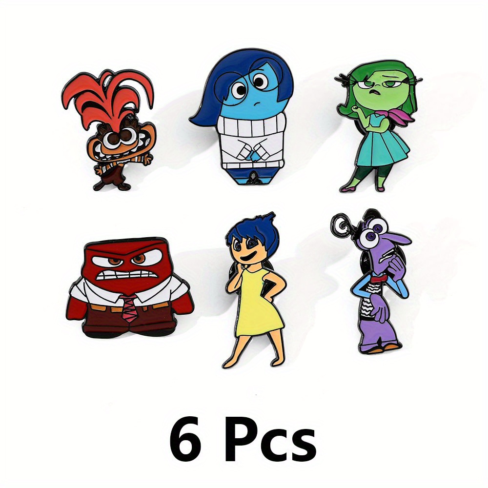 TEMU 6 piezas Broche de anime de Intensamente, Pin de esmalte , de metal, Joyería, Accesorios para ropa y mochila, Regalo festivo