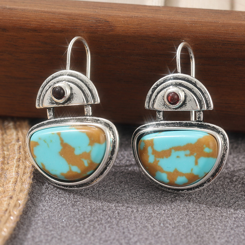 Women's Vintage Copper Synthetic Turquoise Hook Earrings