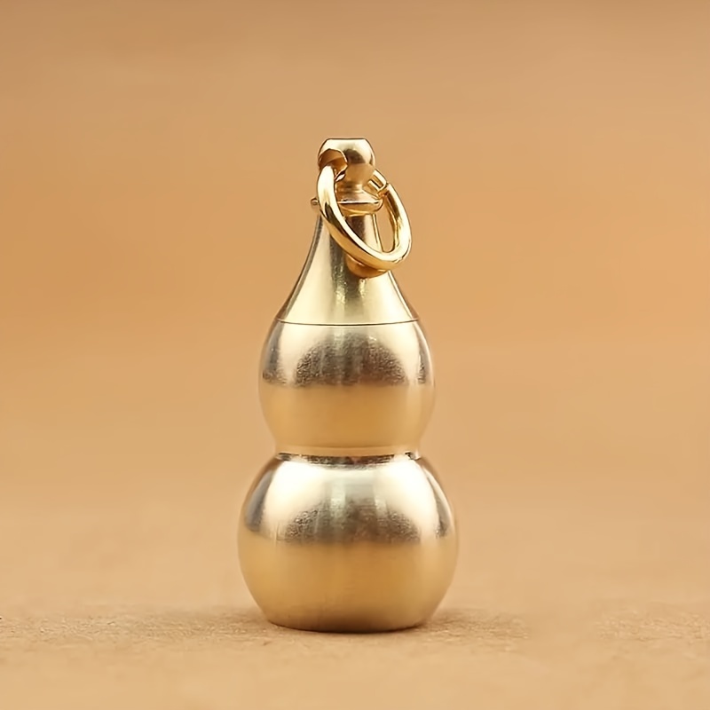TEMU Brass Gourd-shaped Hollow Pendant That , Suitable As A Keychain Pendant, 1pc, Container Bottle Pill Box Keychain, Men's , Waterproof Pill Box