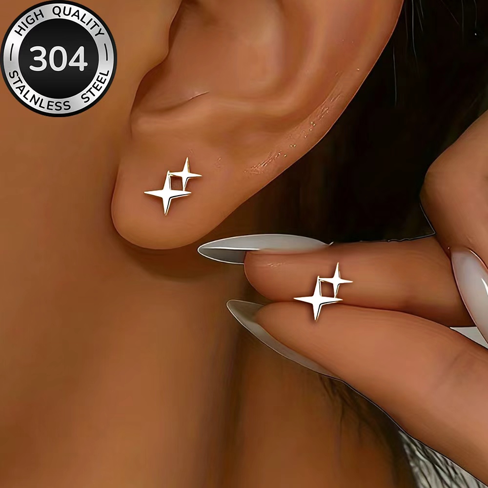 TEMU High-quality Hypoallergenic Stainless Steel Golden Earrings, Fade-resistant, Simple And Elegant, Fashionable Women's Earrings Suitable For Daily