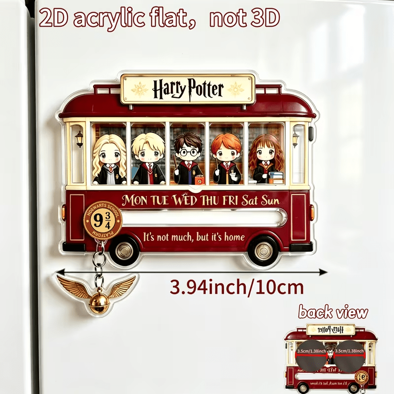 TEMU Licensed 2d Flat Acrylic Harry Potter Knight Bus Fridge Magnet. Classic Quote " Much, But ." Slidable Design For Schedule Marking With Delicate