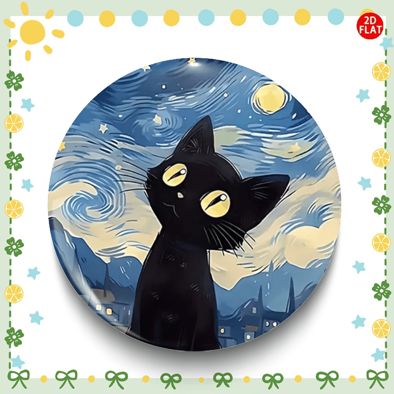 TEMU 2d Flat, 2d Flat Cat Watching The Starry Sky Pin Badge - Elegant Anime Suitable For Clothing, Hats, Backpacks - Kawaii Starry Night Accessory